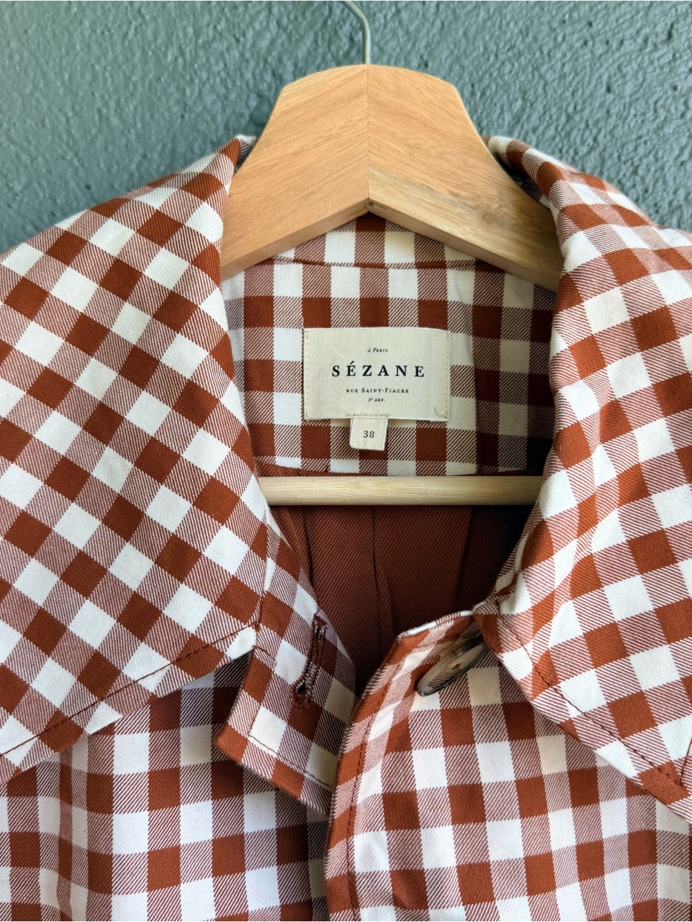 Sézane Clyde Trench Coat - Gingham Brown / Ecru - Picture 3 of 7